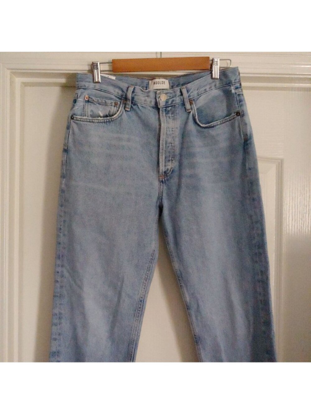 AGOLDE Lana Straight Jeans Riptide 28 Rigid Denim 90s Designer Button Fly Luxury - Picture 3 of 9